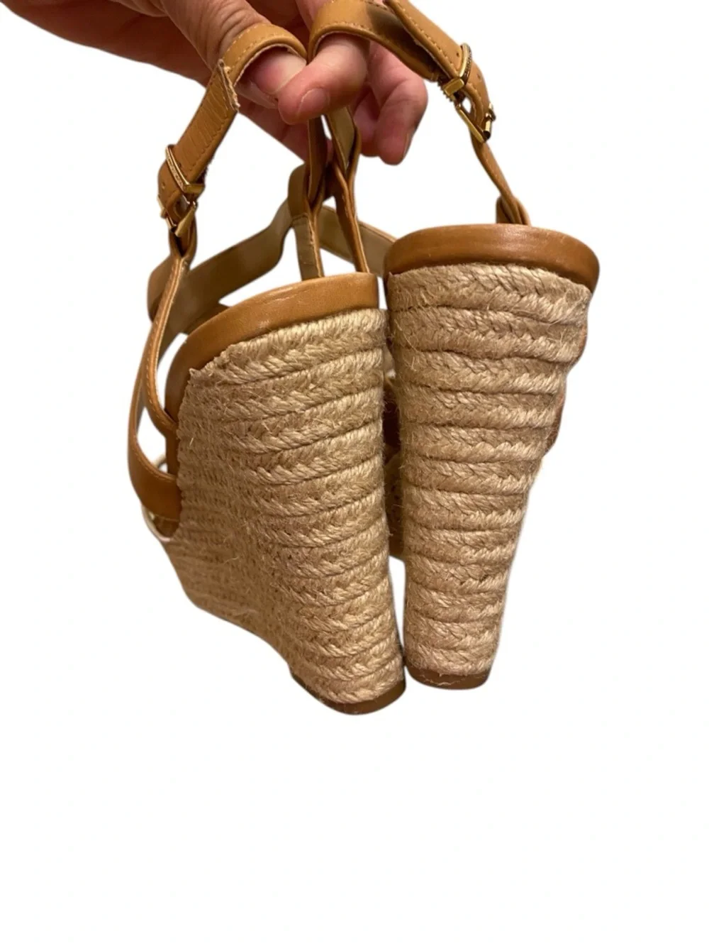 Vince Camuto Tan and White Espadrille Wedge Sandals